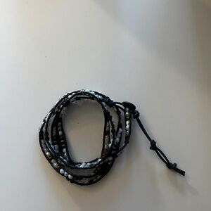 Handmade Wrap Bracelet with Black Cord and Silver Beads